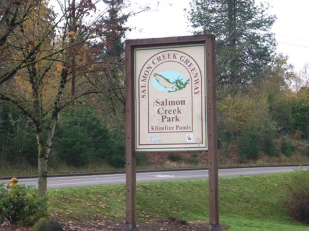 Entrance sign on NE 117th to Salmon Creek Greenway and Klineline Ponds